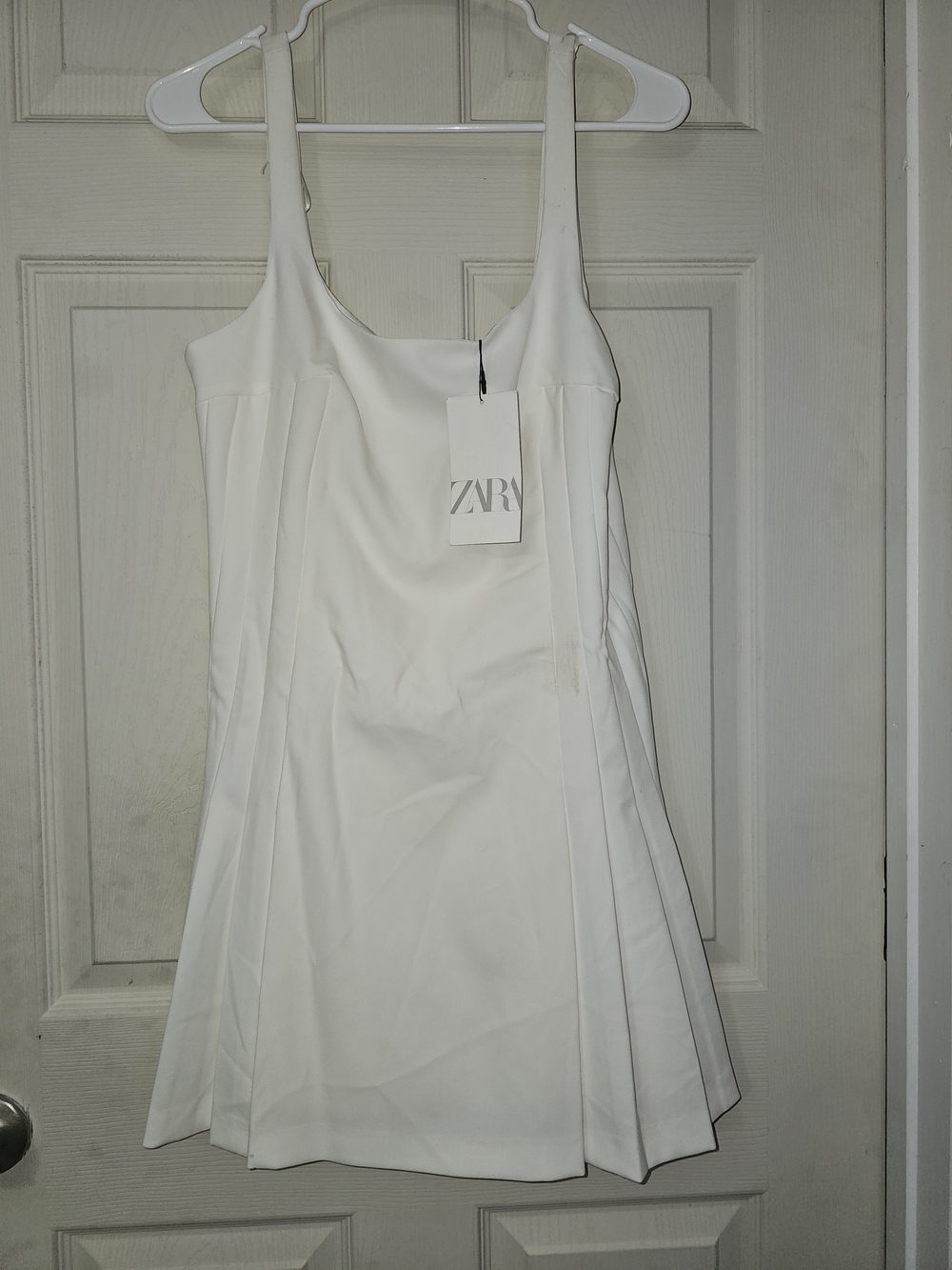 Zara White Pleated Strapless-Style Mini Dress